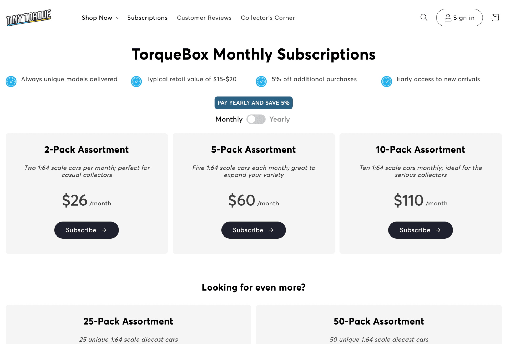 Tiny Torque TorqueBox monthly subscription options